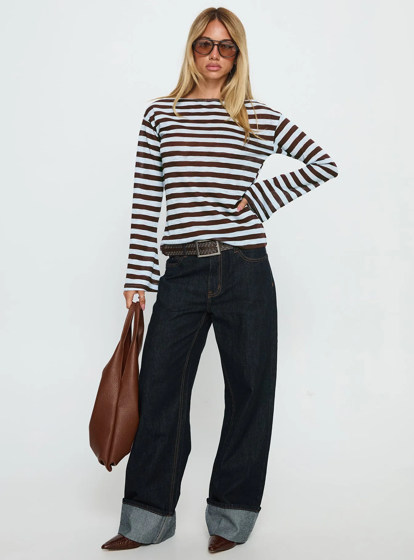 So Composed Boat Neck Long Sleeve Top Blue Stripe sold by Princess Polly product image thumbnail 3