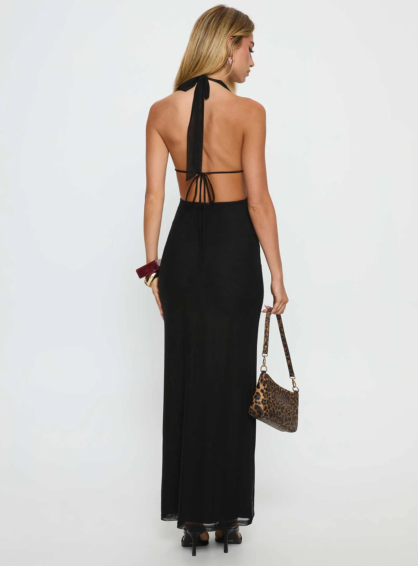 Stroke of Fate Plunge Halter Maxi Dress Black sold by Princess Polly product image thumbnail 4