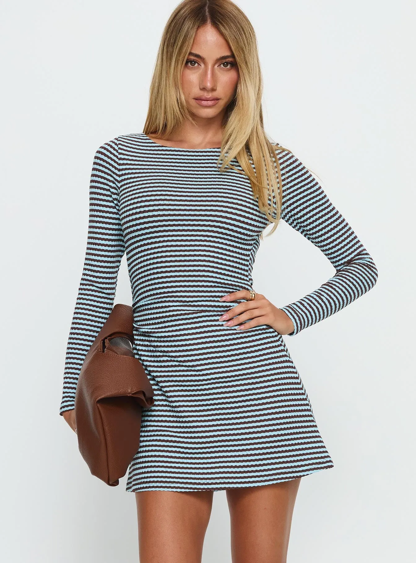 Carnella Long Sleeve Mini Dress Blue Stripe sold by Princess Polly product image thumbnail 2
