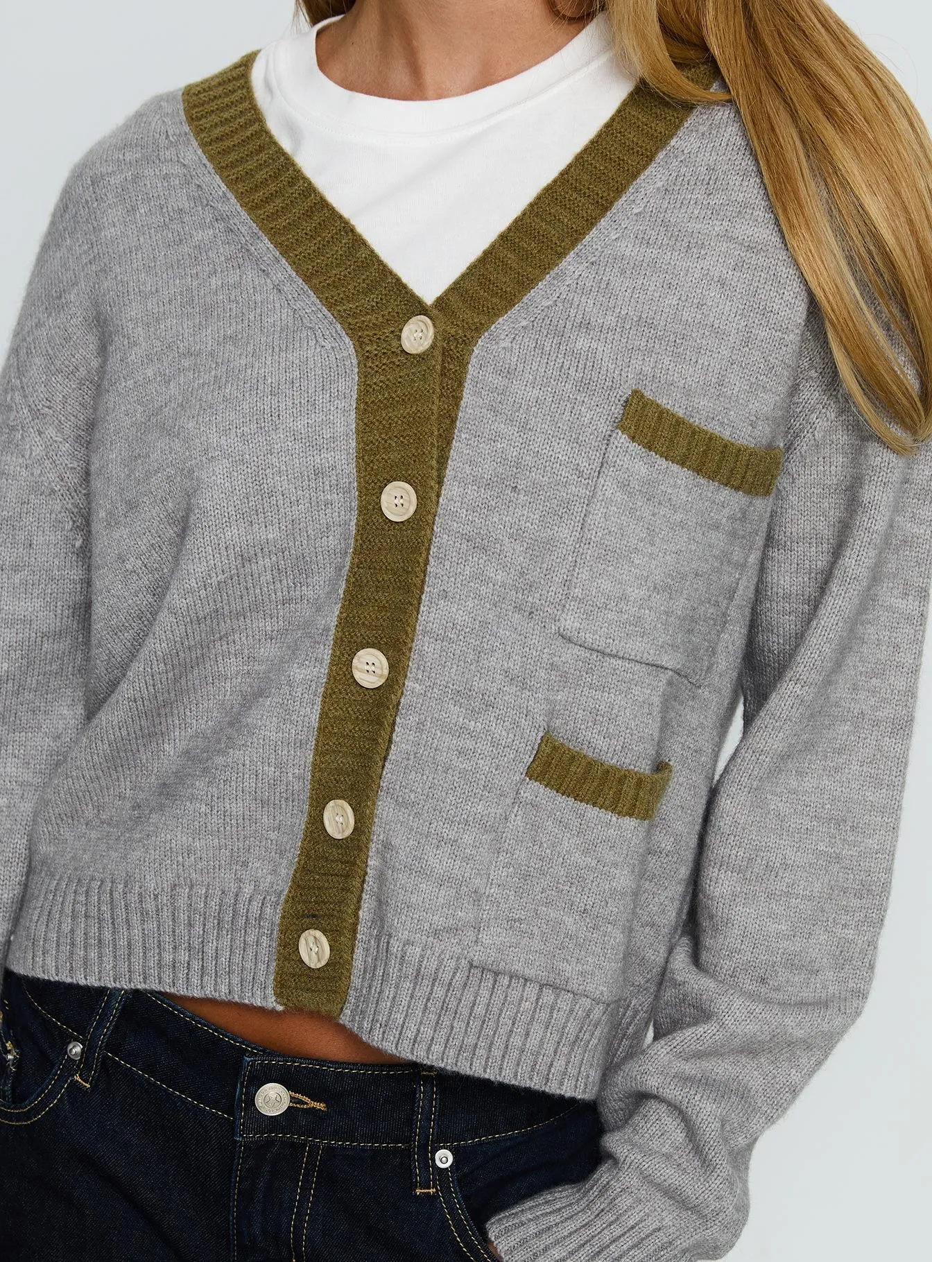 Atira Contrast Knit Cardigan Grey sold by Princess Polly product image thumbnail 5