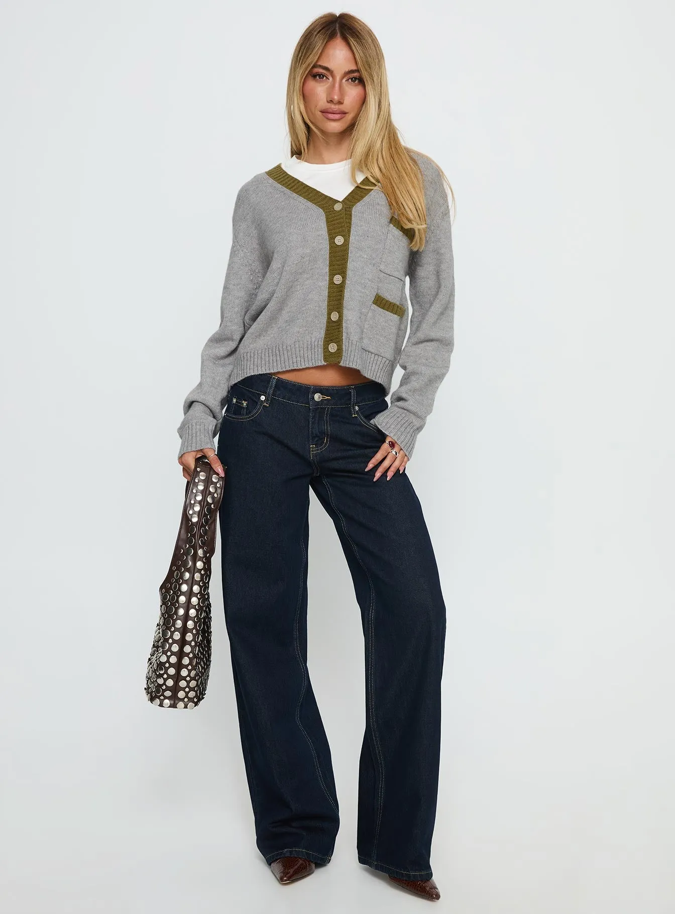 Atira Contrast Knit Cardigan Grey sold by Princess Polly product image thumbnail 2