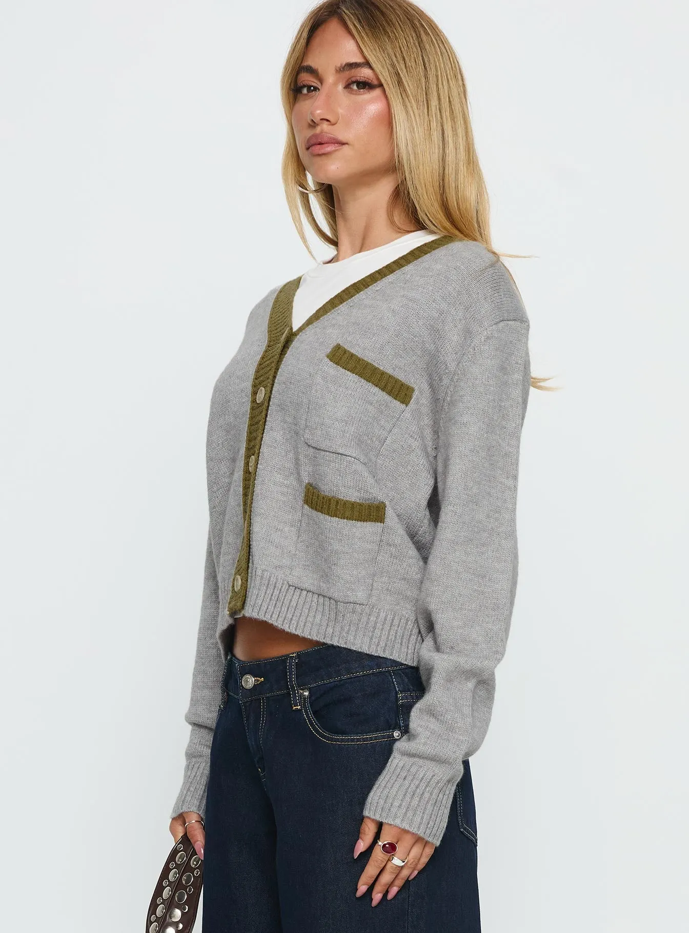 Atira Contrast Knit Cardigan Grey sold by Princess Polly product image thumbnail 3