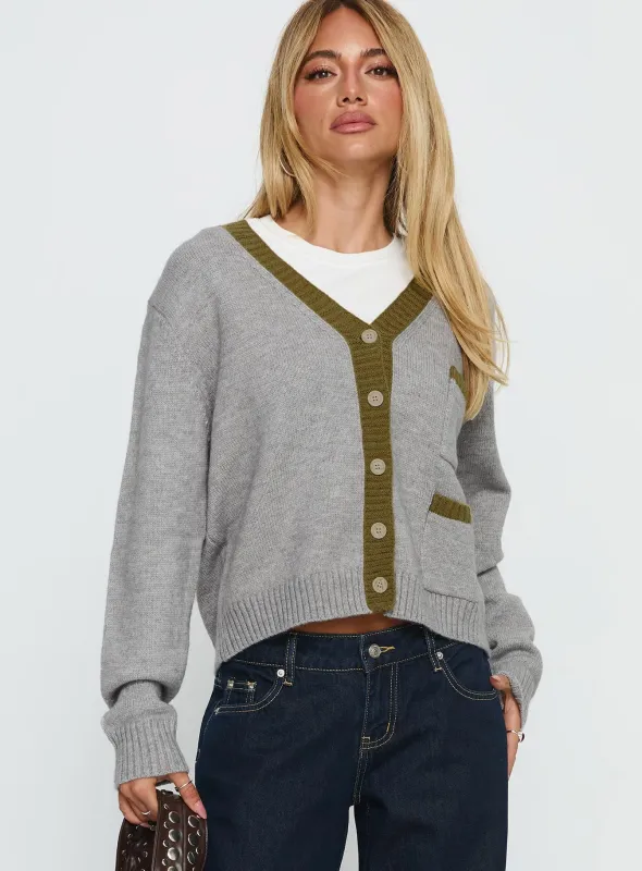 Atira Contrast Knit Cardigan Grey sold by Princess Polly