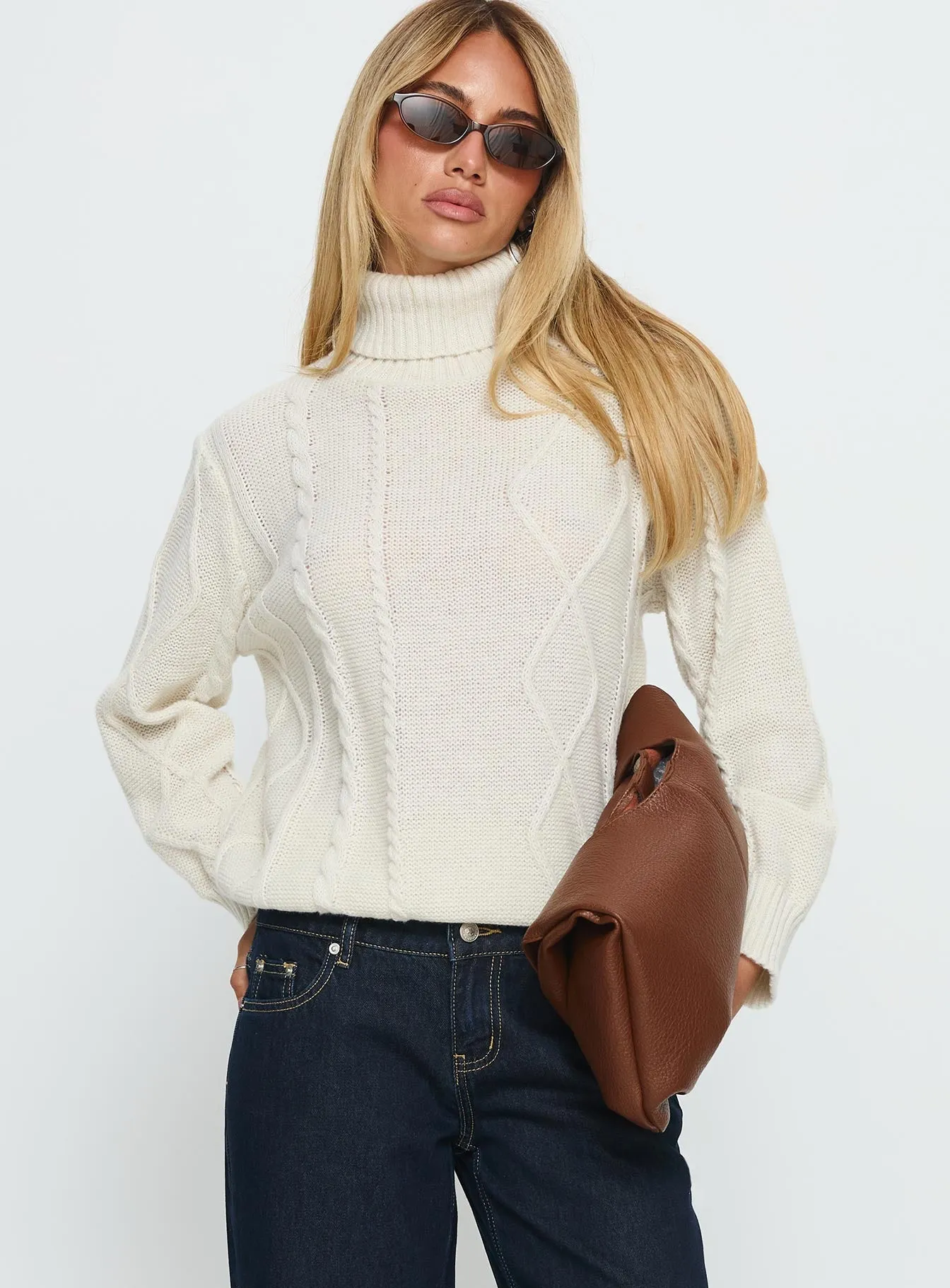 Tarynne Cable Knit Turtle Neck Sweater Beige sold by Princess Polly product image thumbnail 2