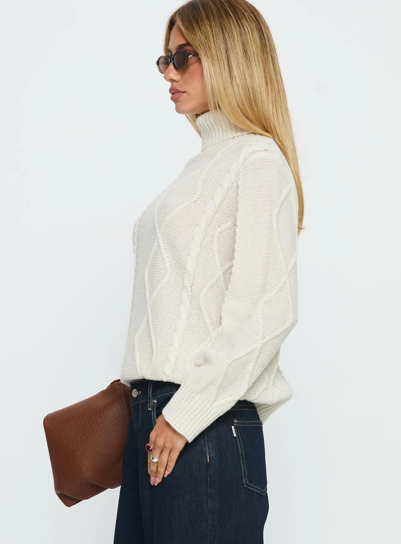 Tarynne Cable Knit Turtle Neck Sweater Beige sold by Princess Polly product image thumbnail 4