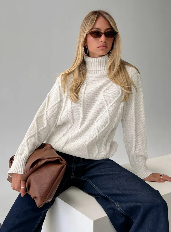 Tarynne Cable Knit Turtle Neck Sweater Beige sold by Princess Polly