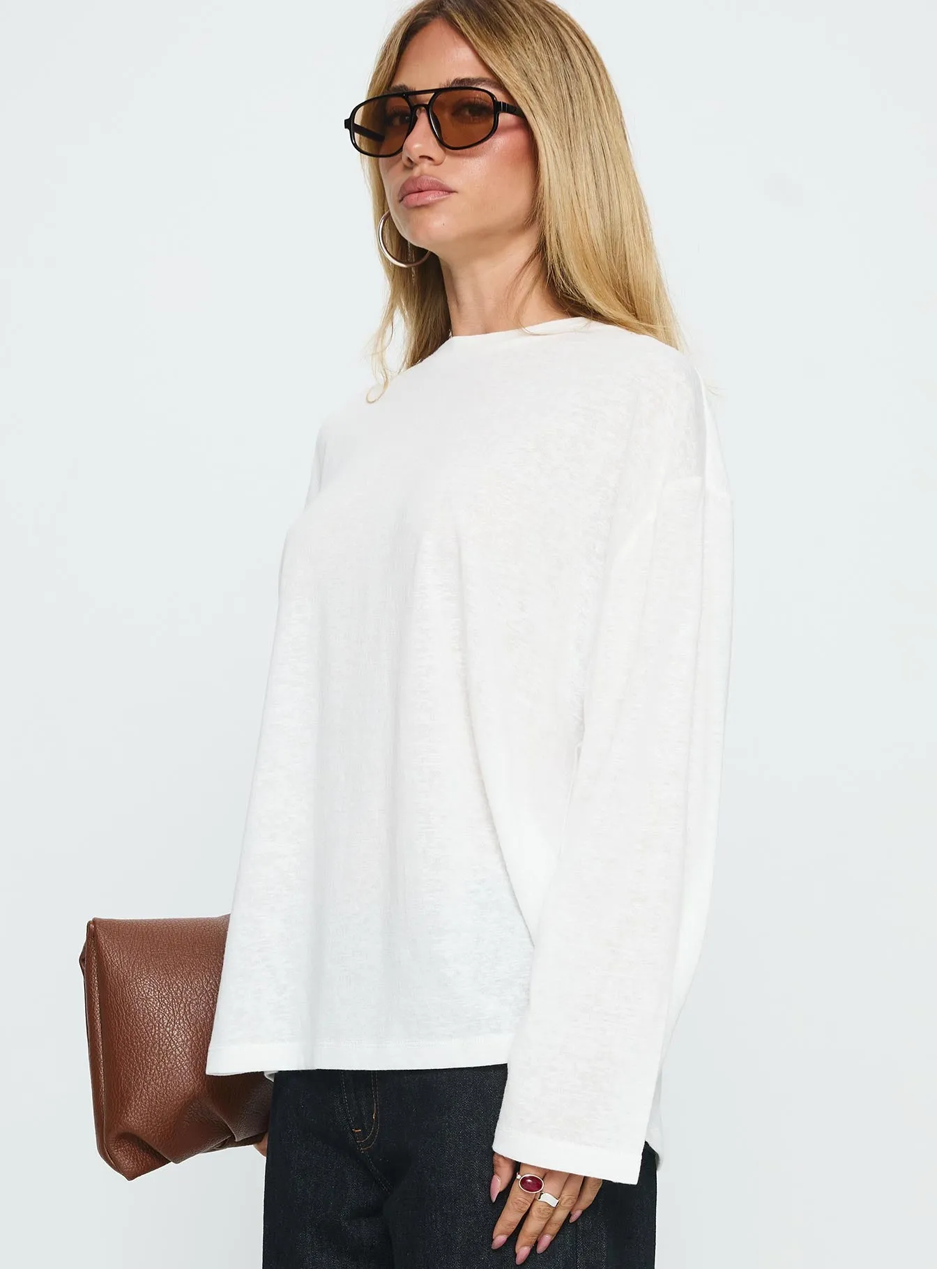 Zaydee Oversized Long Sleeve Top White sold by Princess Polly product image thumbnail 4