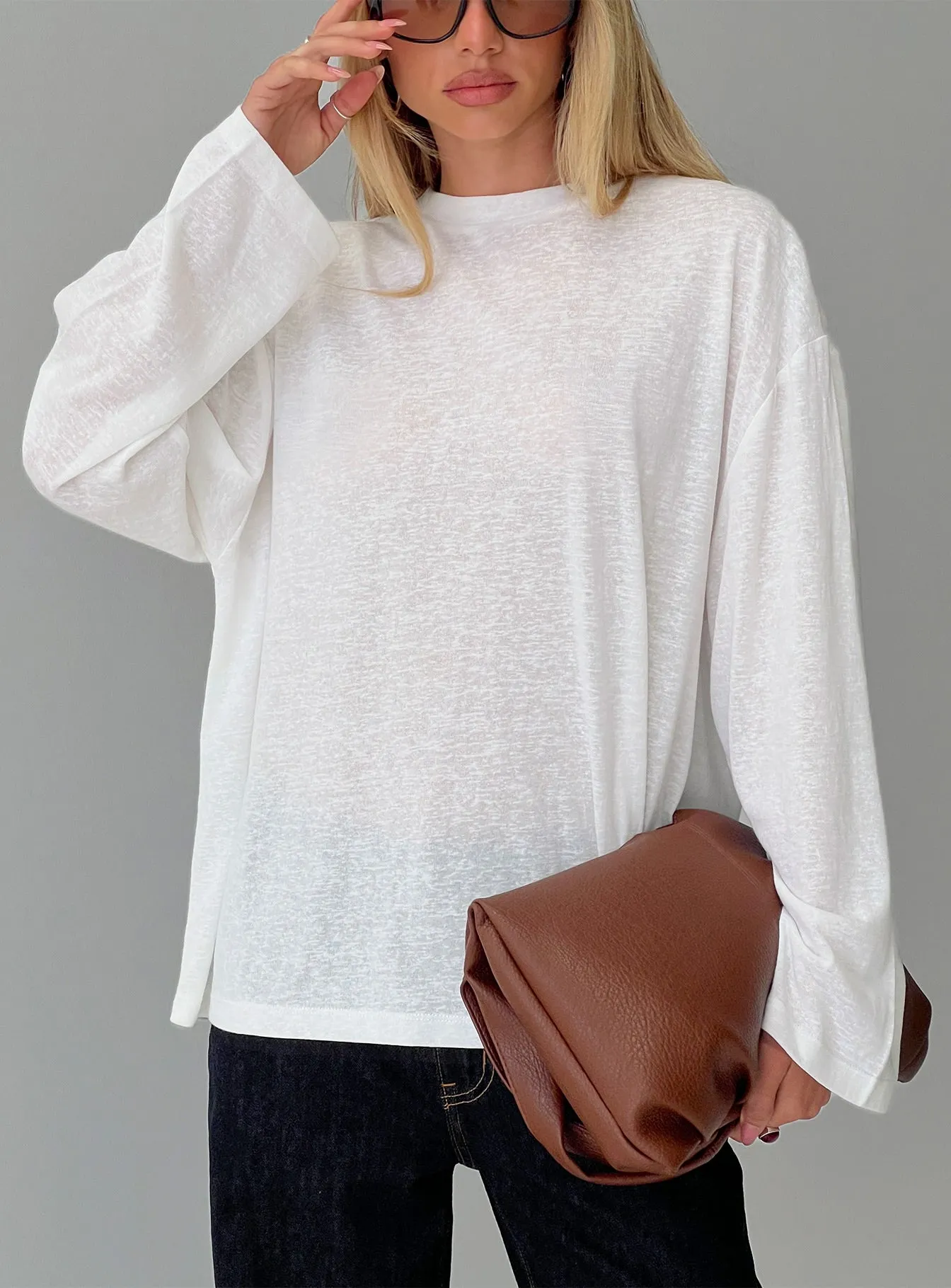 Zaydee Oversized Long Sleeve Top White sold by Princess Polly