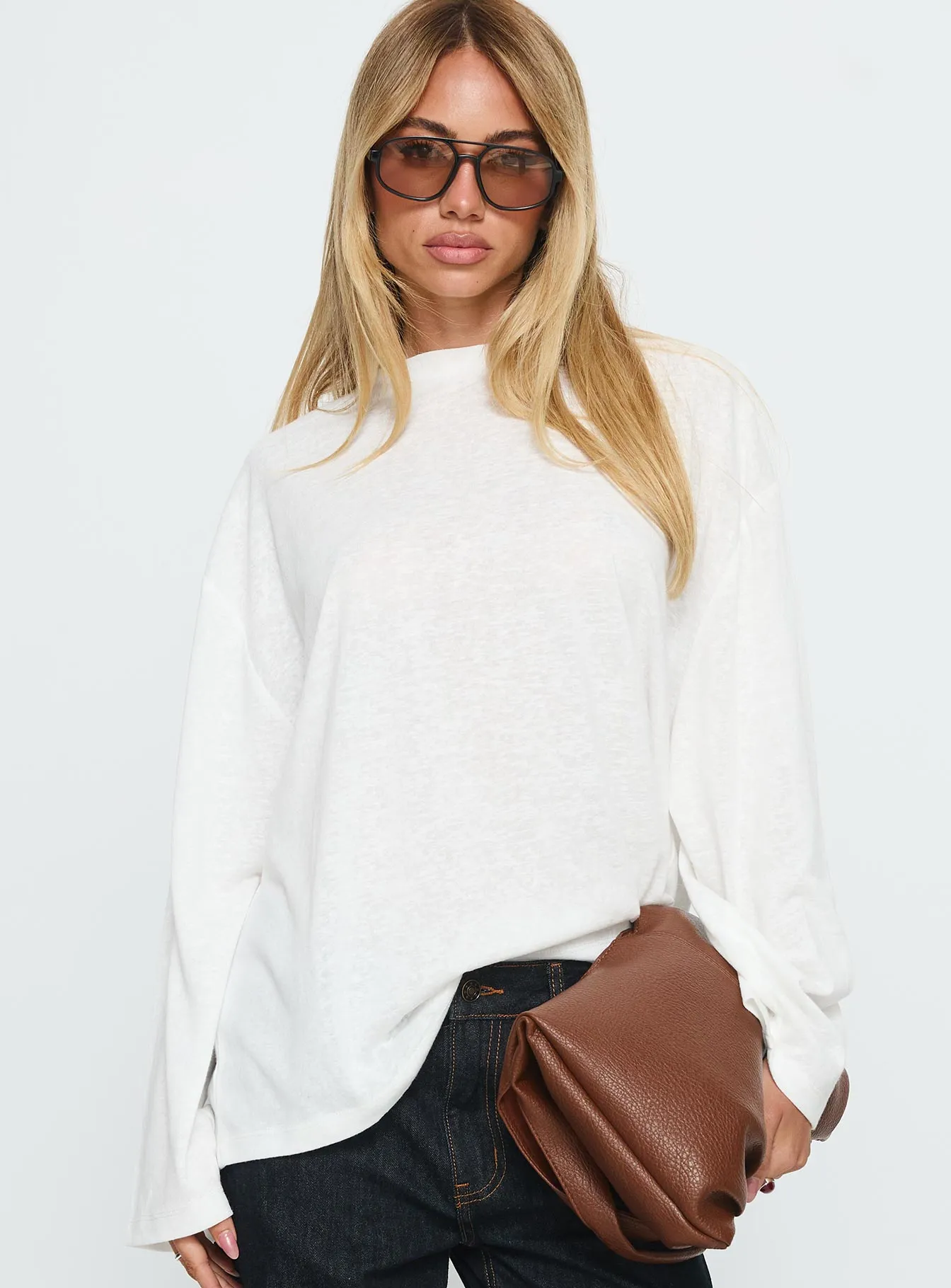 Zaydee Oversized Long Sleeve Top White sold by Princess Polly product image thumbnail 2