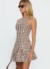 Kolbie Boat Neck Frill Mini Dress Brown Gingham sold by Princess Polly