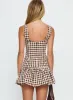 Kolbie Boat Neck Frill Mini Dress Brown Gingham sold by Princess Polly