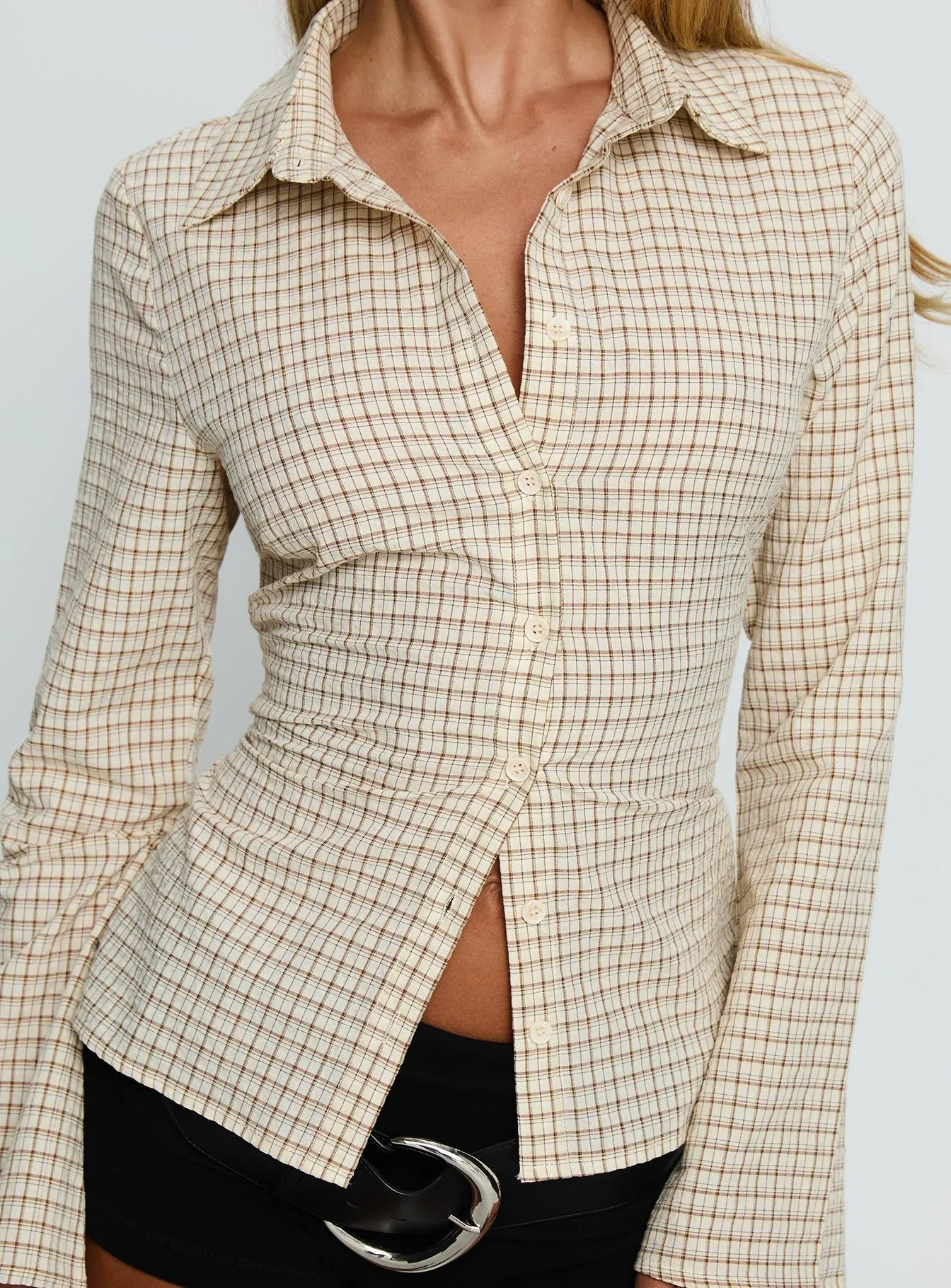 Eryx Tie Back Button Up Top Apricot Check sold by Princess Polly product image thumbnail 5
