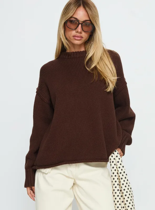 Wilda Crew Neck Knit Sweater Brown sold by Princess Polly