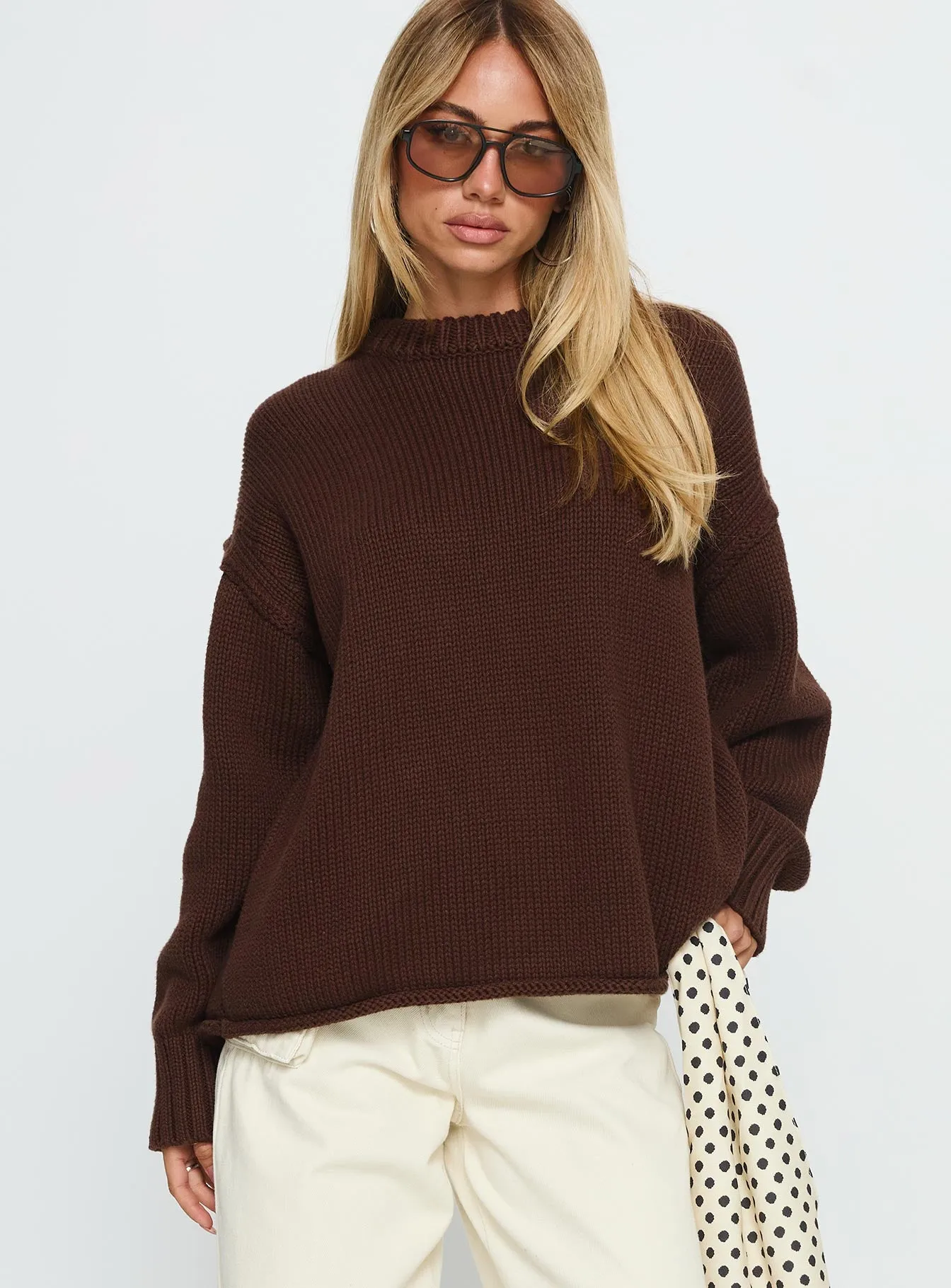 Wilda Crew Neck Knit Sweater Brown sold by Princess Polly