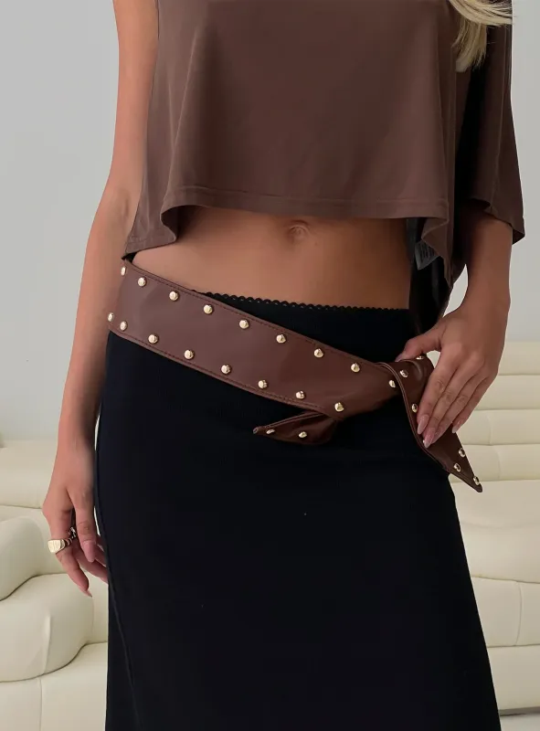 City Of Dreams Faux Leather Belt Brown / Gold sold by Princess Polly