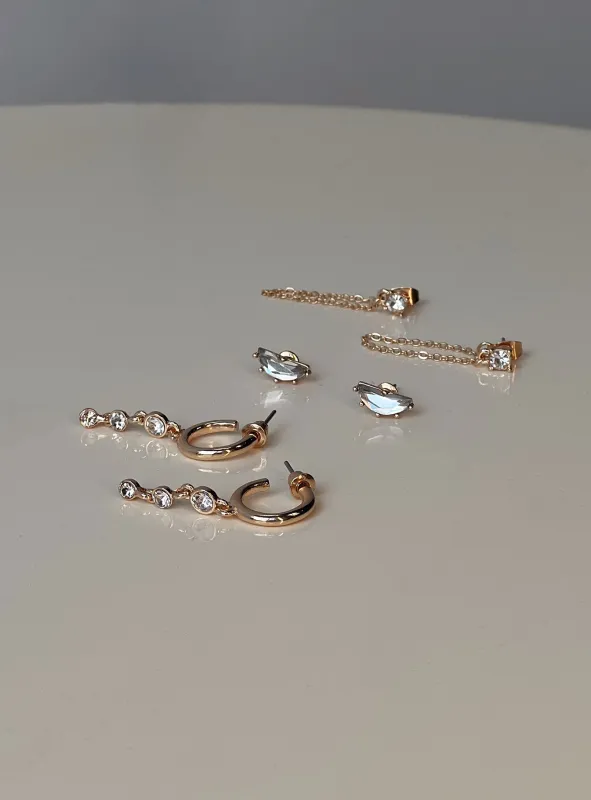 Think Later Diamante Earring Pack Gold sold by Princess Polly