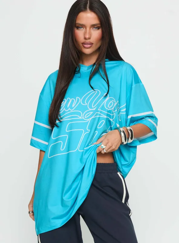New Yorker 58 Oversized Graphic Jersey Tee Blue sold by Princess Polly