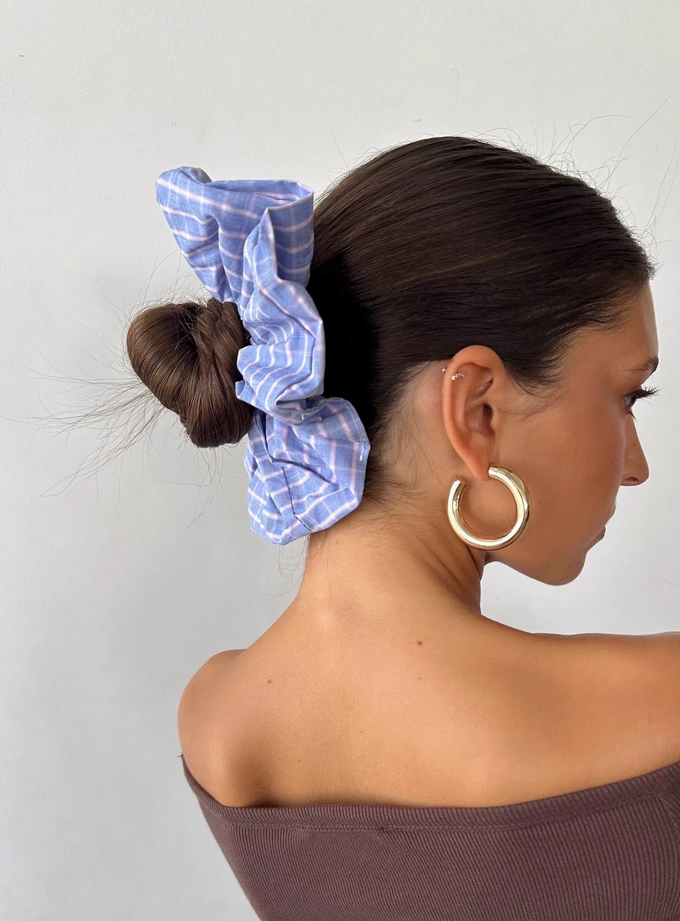 Novie Hair Scrunchie Blue Check sold by Princess Polly