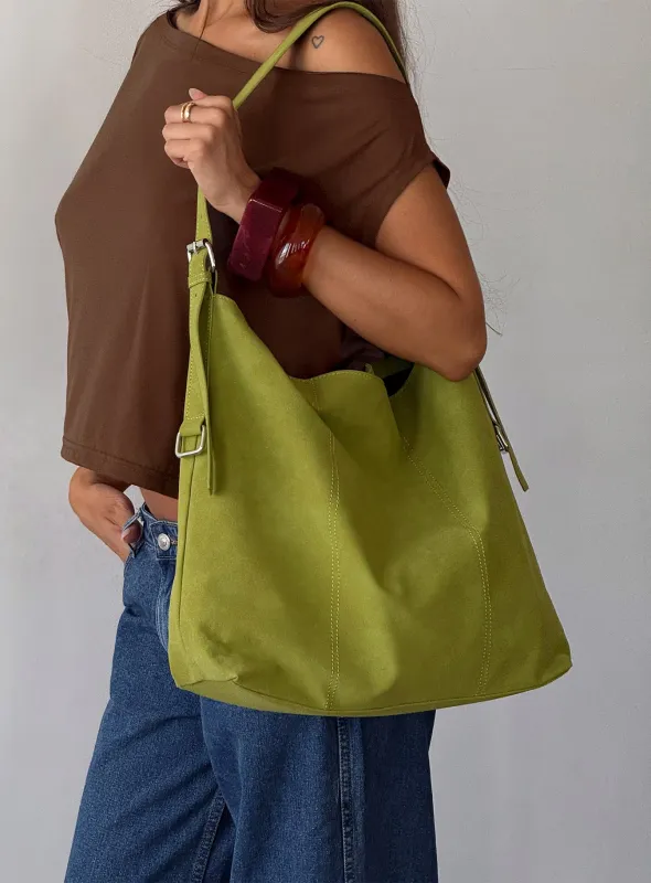Bonus Points Faux Suede Shoulder Bag Green sold by Princess Polly