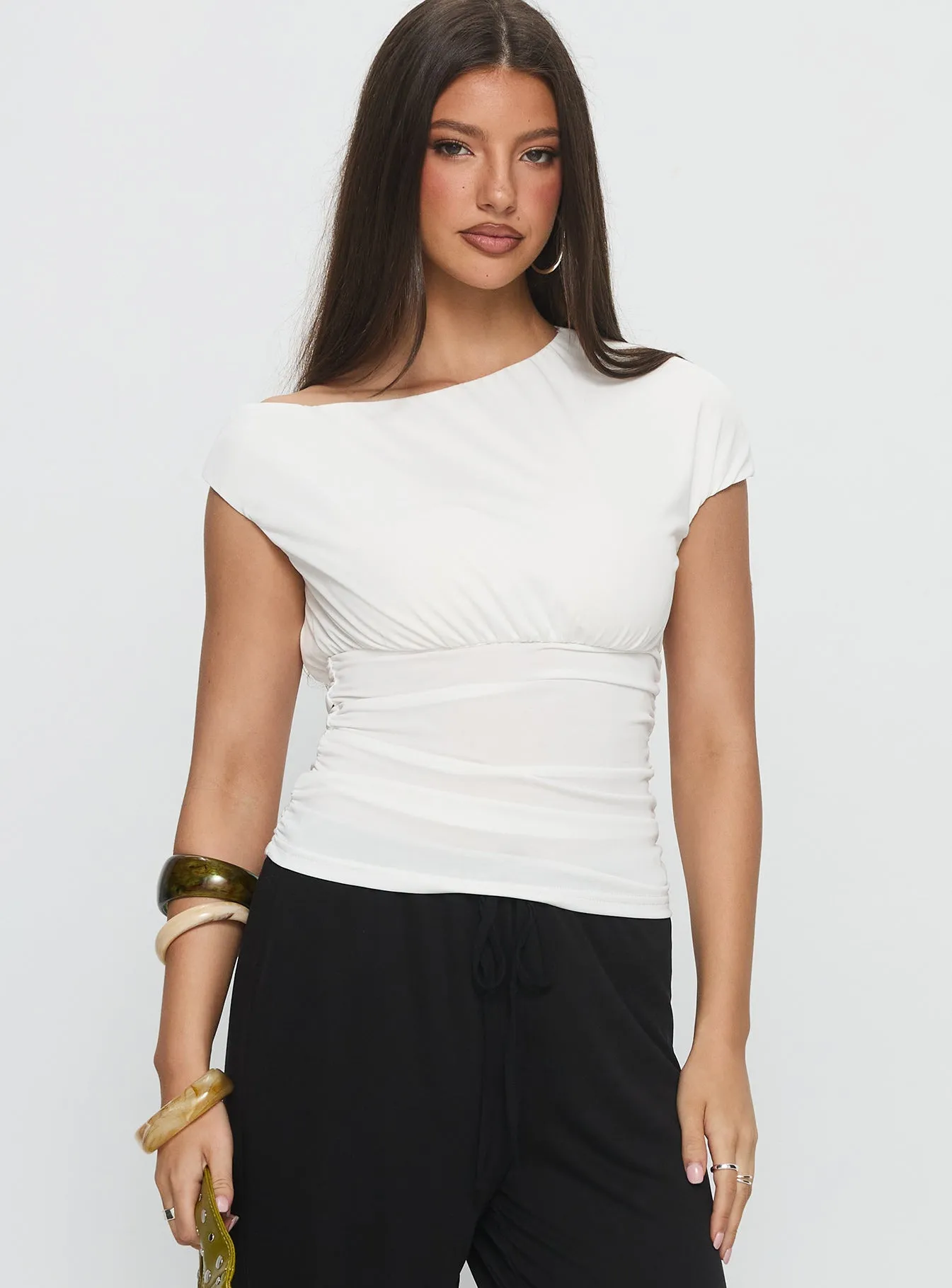 Emelyne Cinched Waist Top White sold by Princess Polly product image thumbnail 2