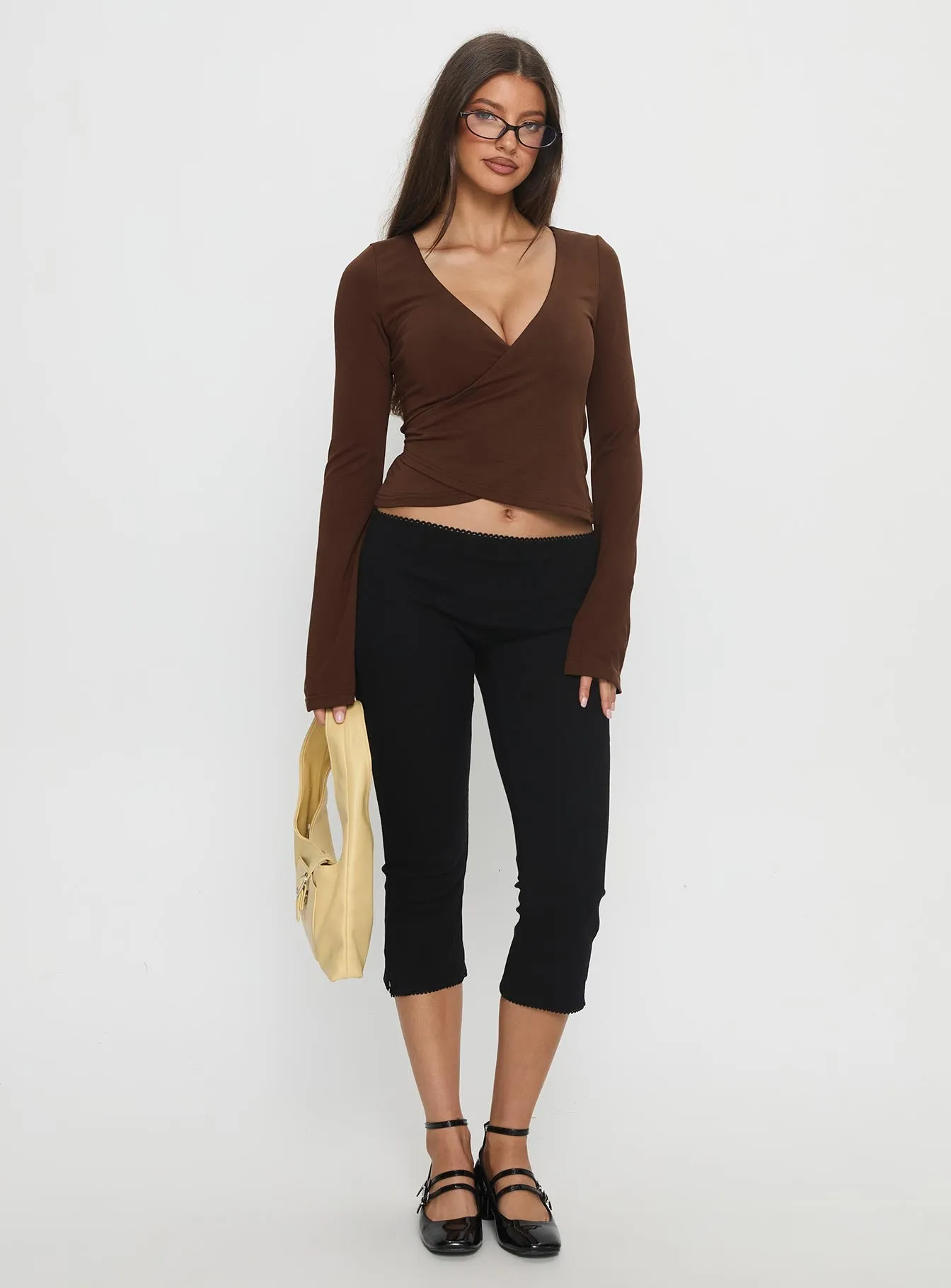 Stefanee Long Sleeve Wrap Top Brown sold by Princess Polly product image thumbnail 3