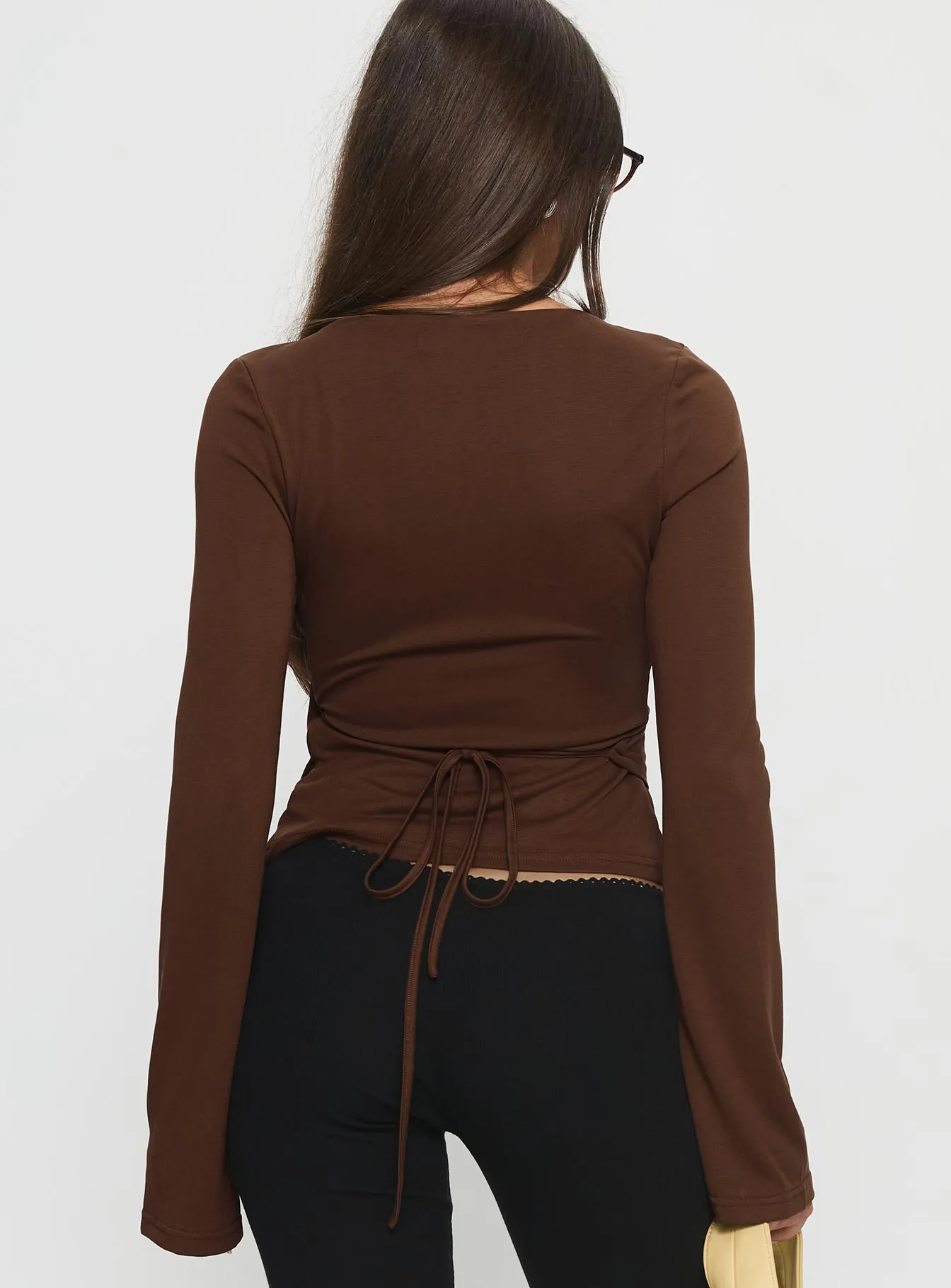 Stefanee Long Sleeve Wrap Top Brown sold by Princess Polly product image thumbnail 5
