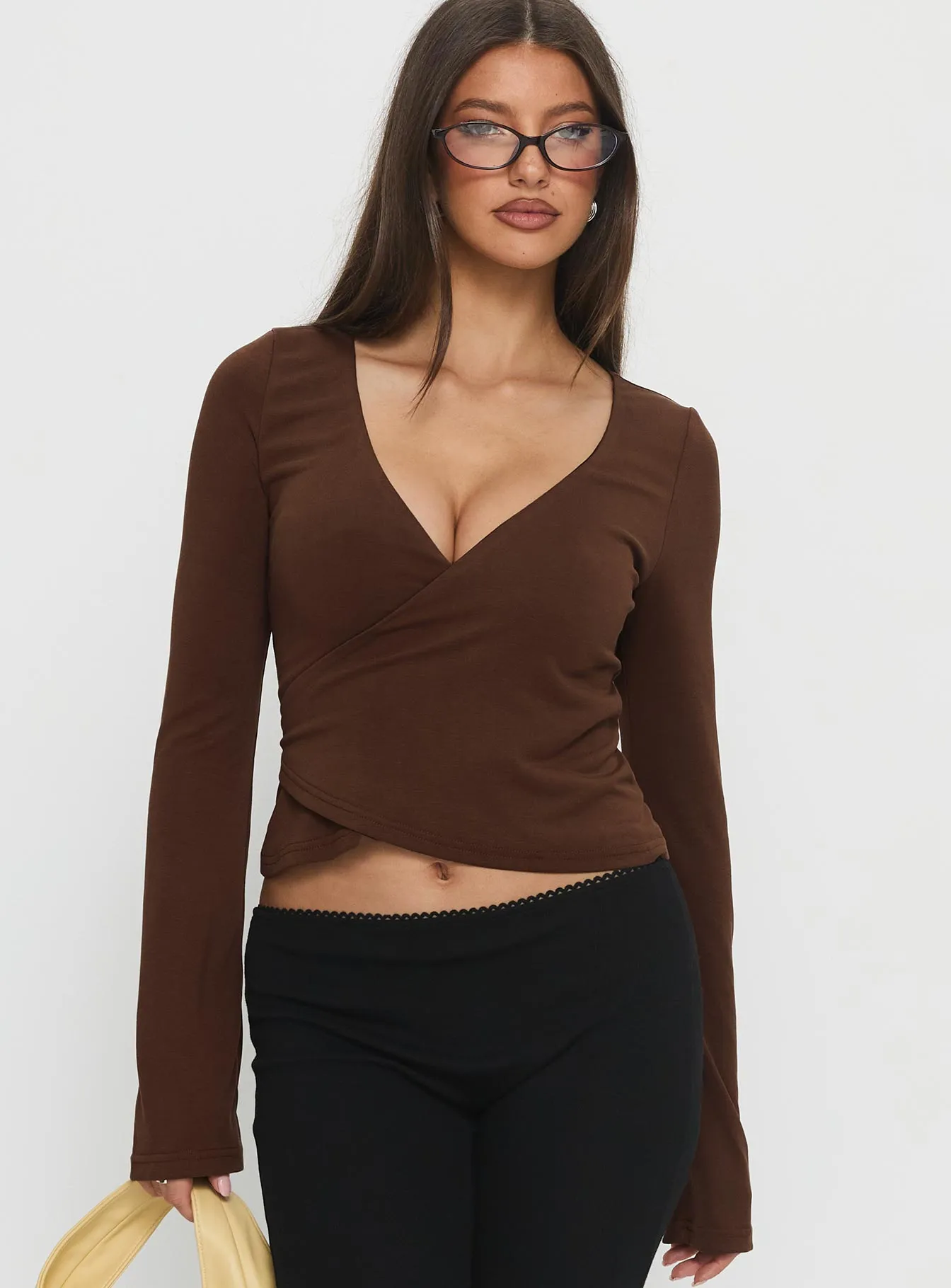 Stefanee Long Sleeve Wrap Top Brown sold by Princess Polly product image thumbnail 2