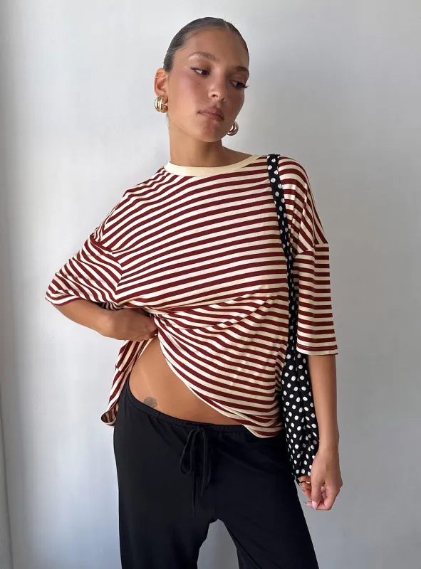 Kieryn Oversized Top Red Stripe sold by Princess Polly