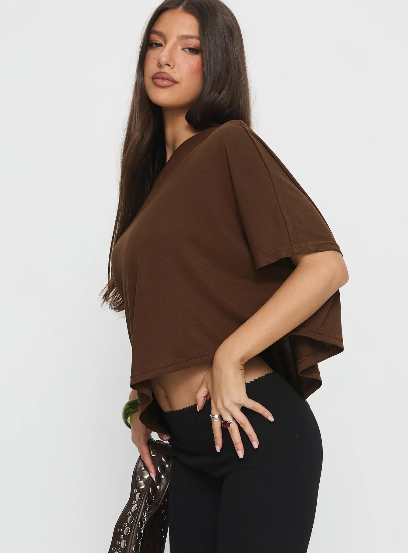 Passerby Asymmetrical Off Shoulder Top Brown sold by Princess Polly product image thumbnail 4