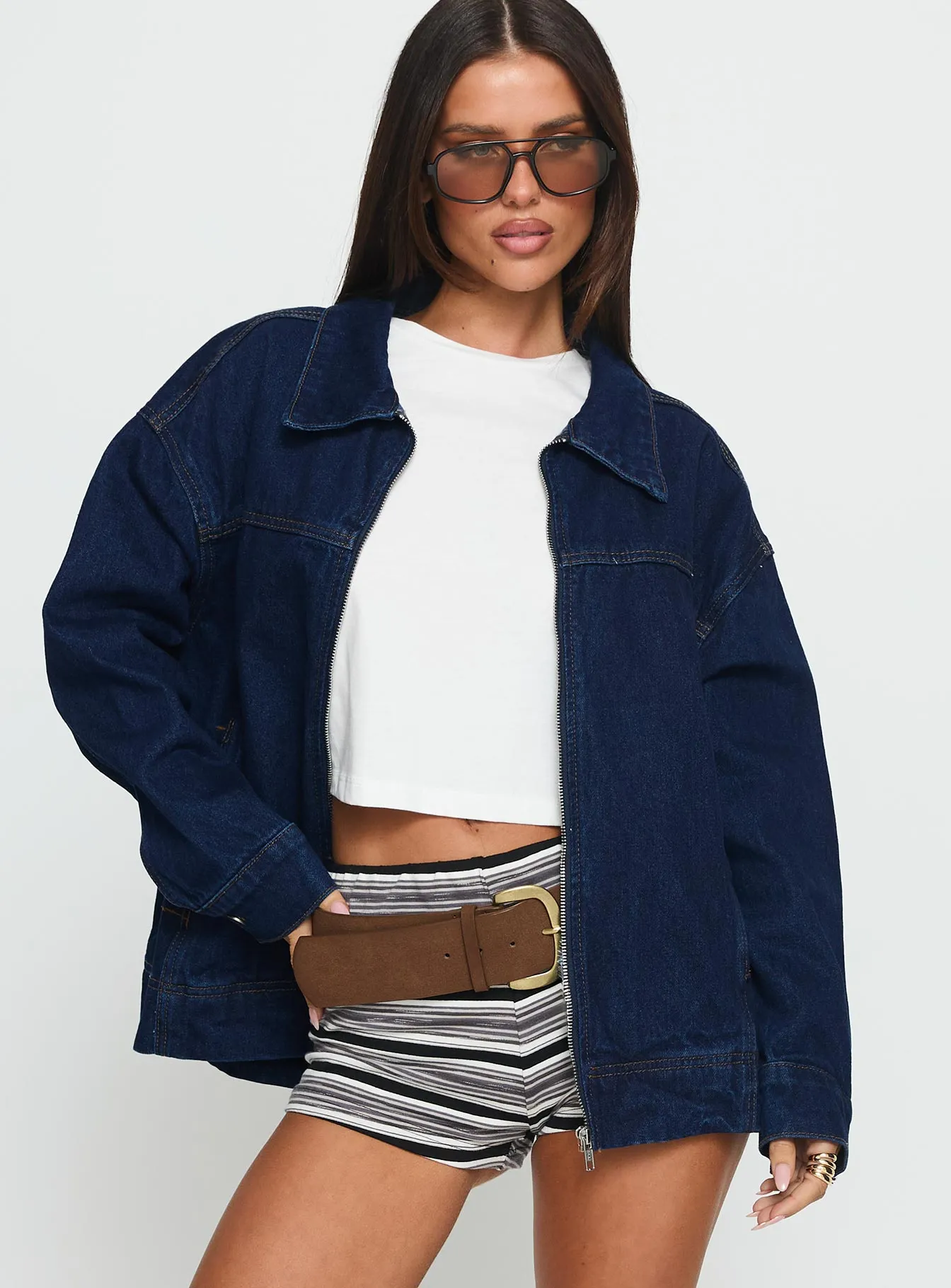 Goldsmith Denim Bomber Jacket Dark Wash sold by Princess Polly