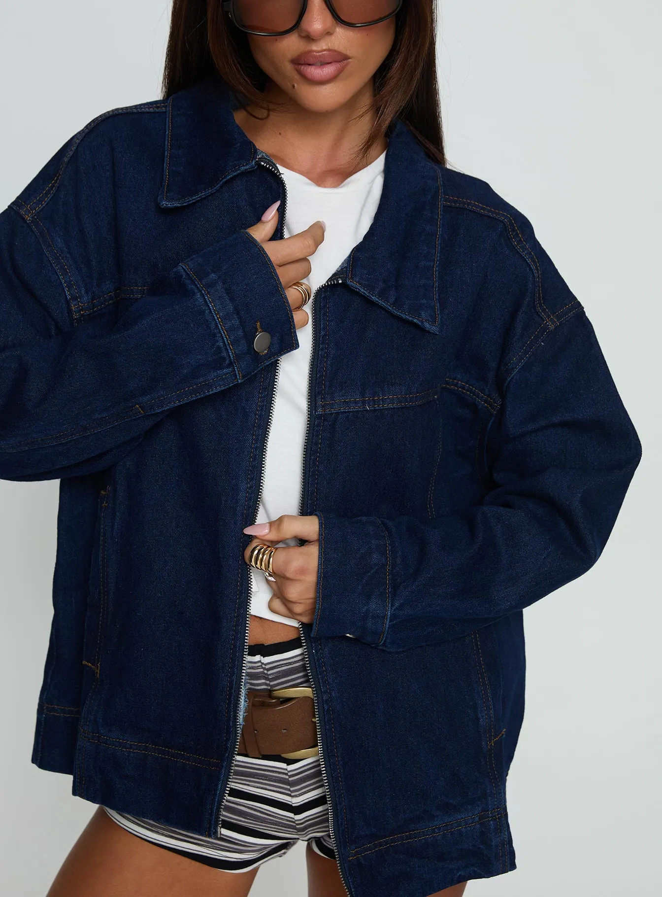 Goldsmith Denim Bomber Jacket Dark Wash sold by Princess Polly product image thumbnail 5