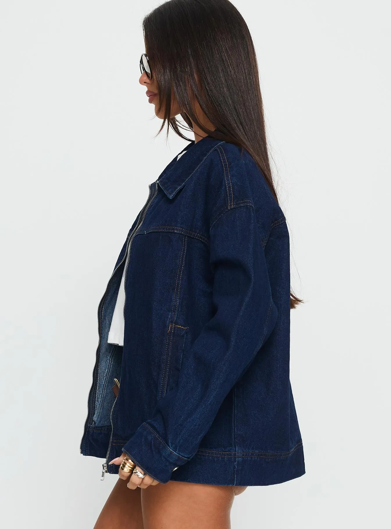 Goldsmith Denim Bomber Jacket Dark Wash sold by Princess Polly product image thumbnail 3