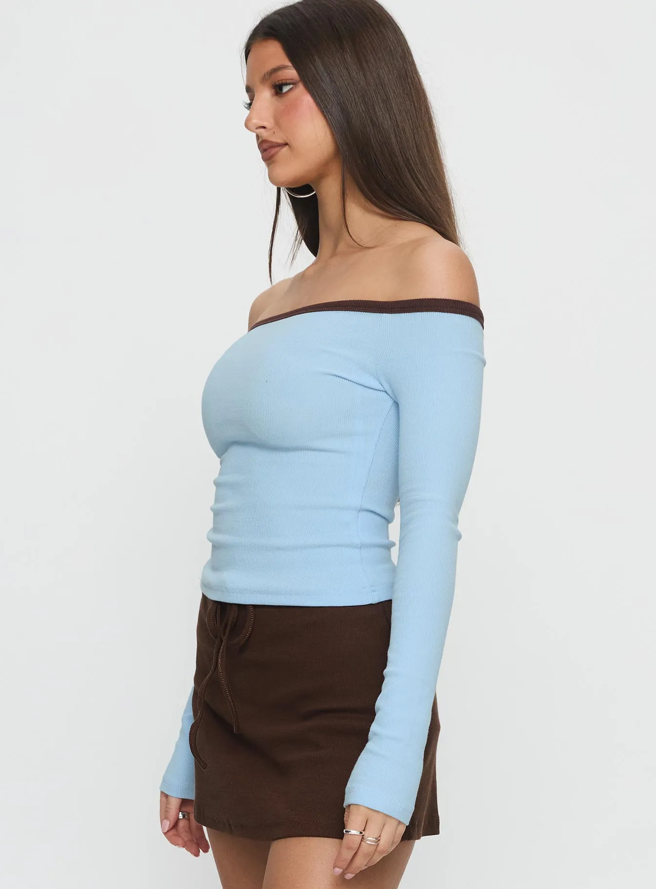 Baseline Off Shoulder Top Blue / Brown sold by Princess Polly product image thumbnail 4
