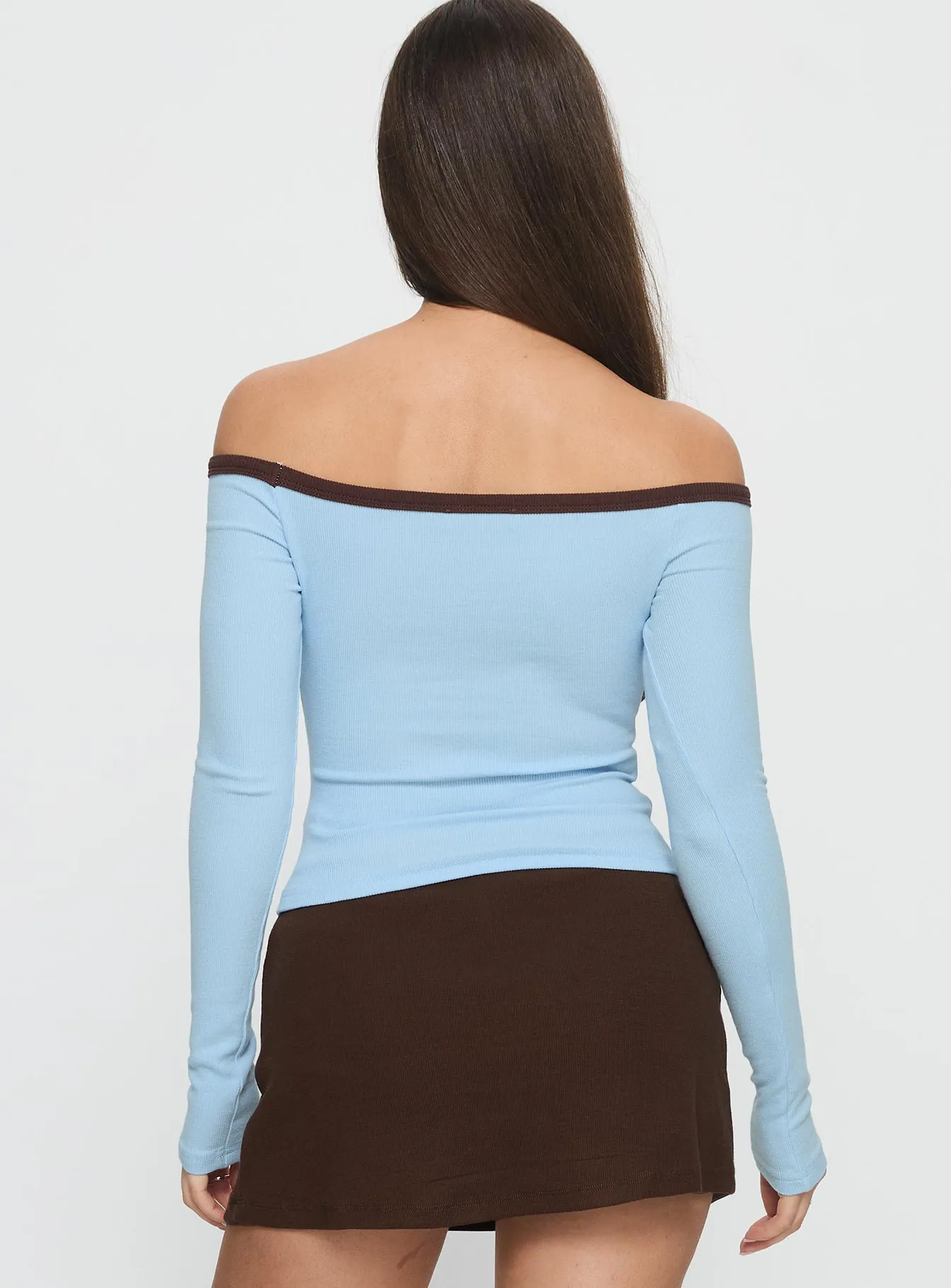 Baseline Off Shoulder Top Blue / Brown sold by Princess Polly product image thumbnail 5