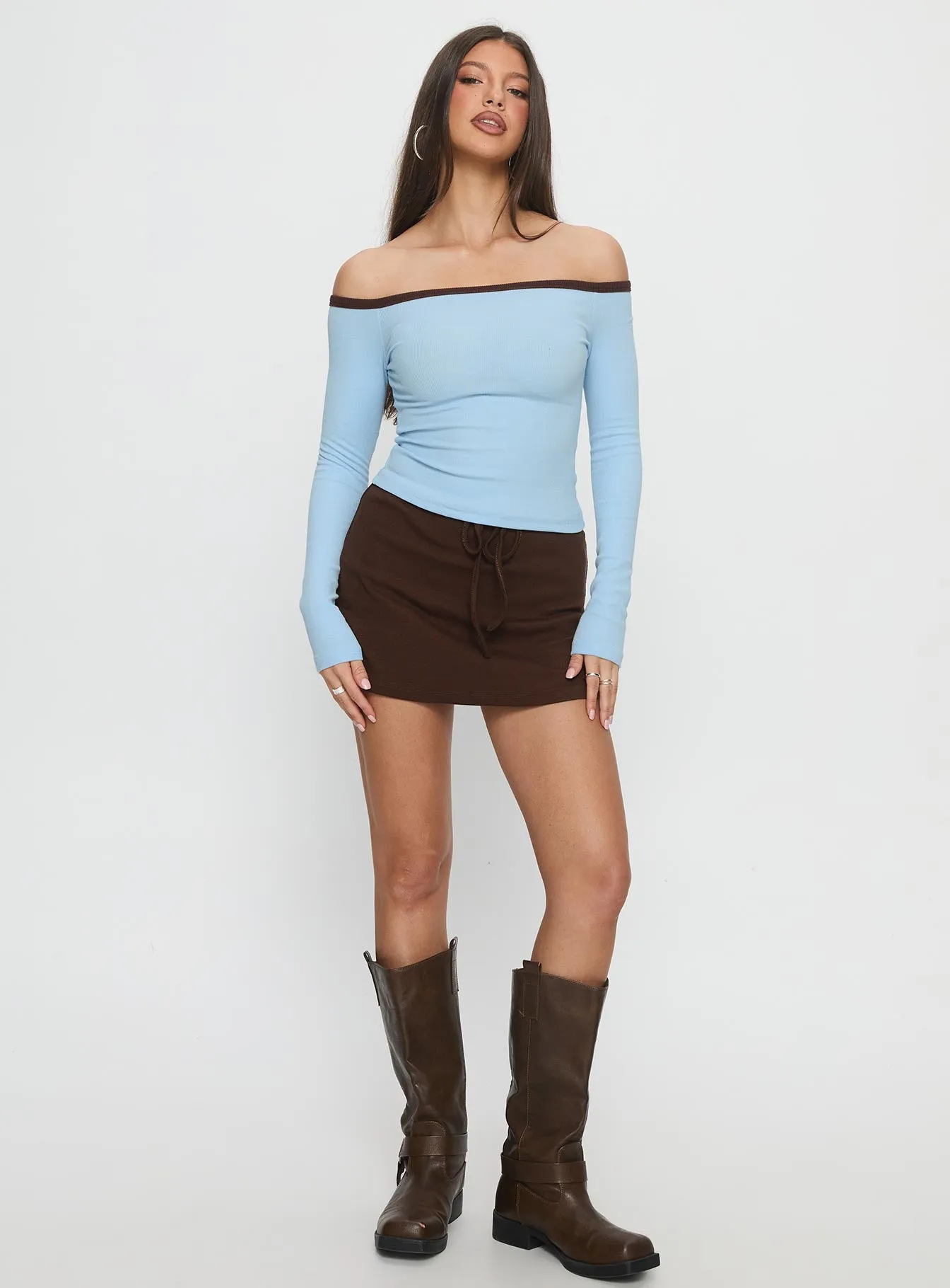 Baseline Off Shoulder Top Blue / Brown sold by Princess Polly product image thumbnail 3