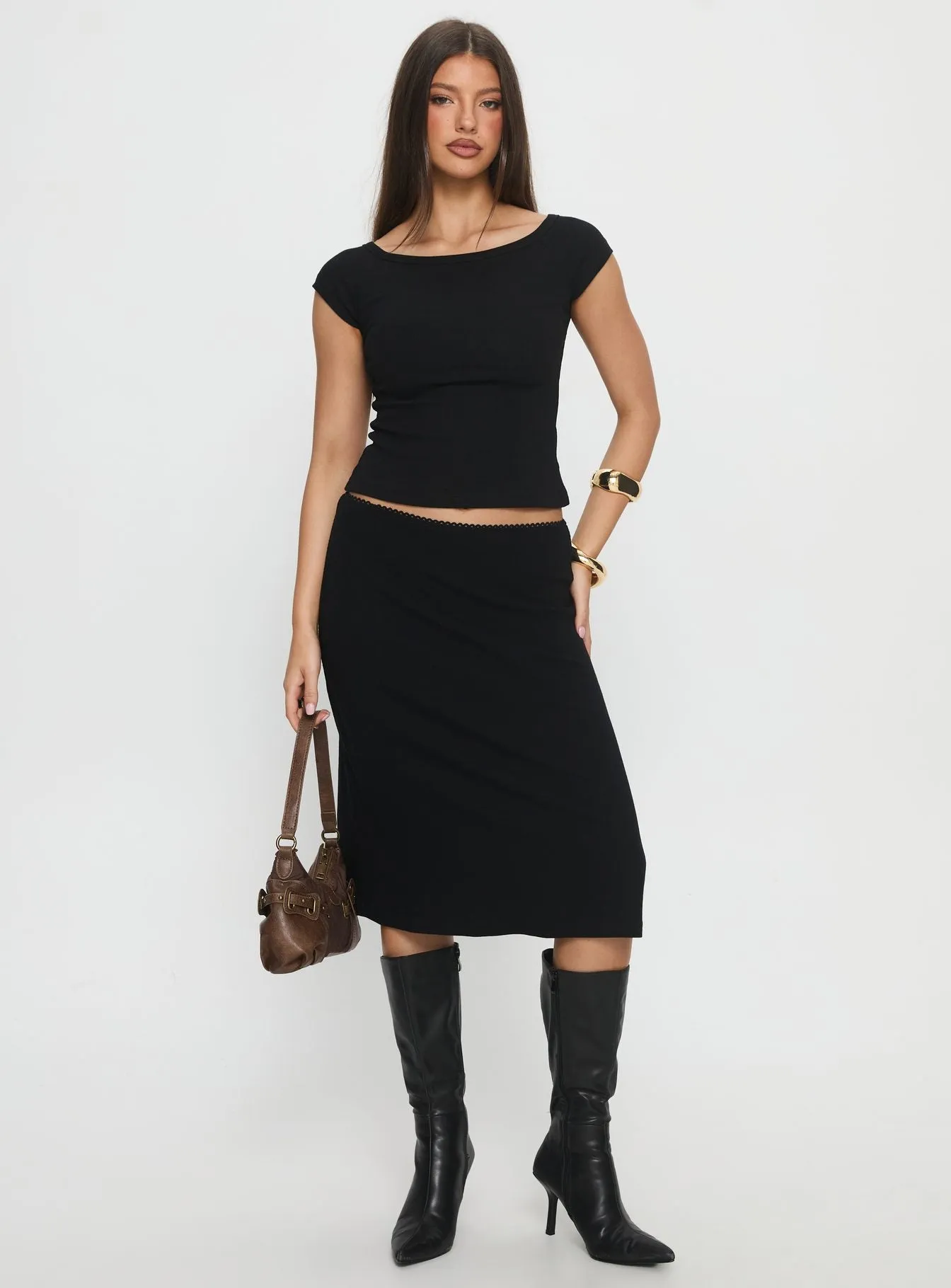 Baseline Rib Midi Skirt Black sold by Princess Polly product image thumbnail 2