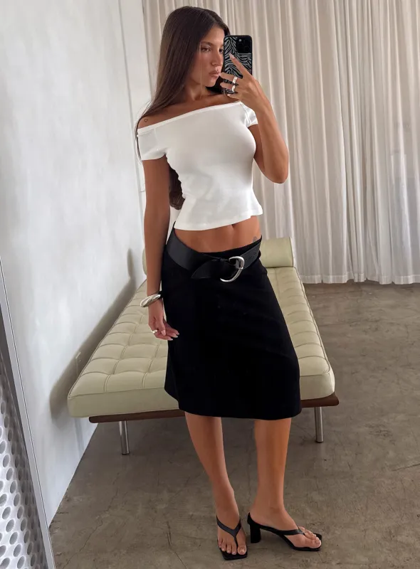 Baseline Rib Midi Skirt Black sold by Princess Polly