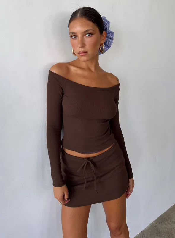 Baseline Rib Skort Brown sold by Princess Polly