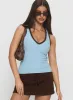 Baseline V Neck Rib Tank Top Blue / Brown sold by Princess Polly