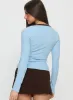 Baseline V Neck Long Sleeve Top Blue / Brown sold by Princess Polly