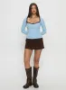 Baseline V Neck Long Sleeve Top Blue / Brown sold by Princess Polly