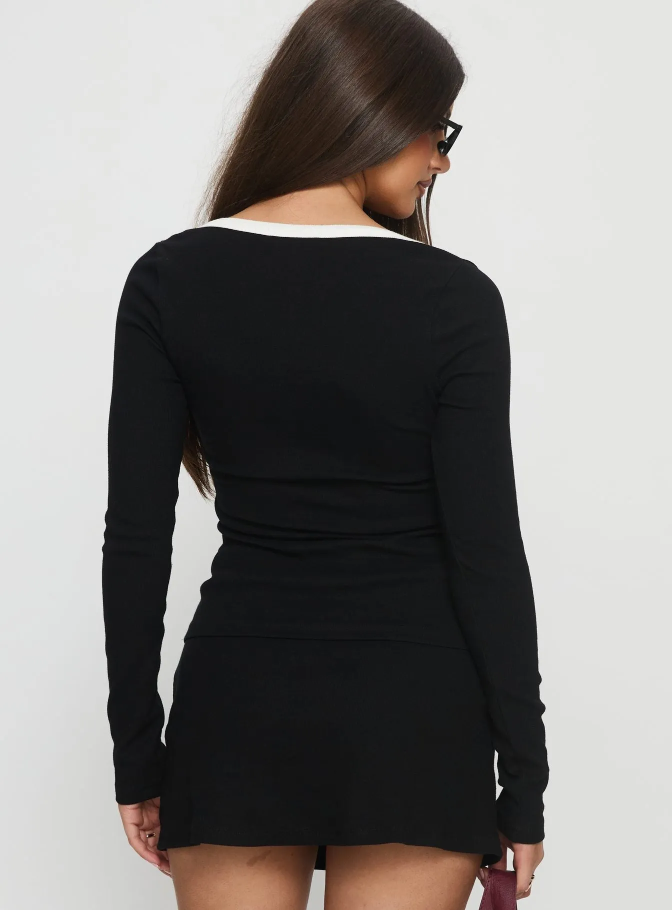 Baseline V Neck Long Sleeve Top Black / White sold by Princess Polly product image thumbnail 5