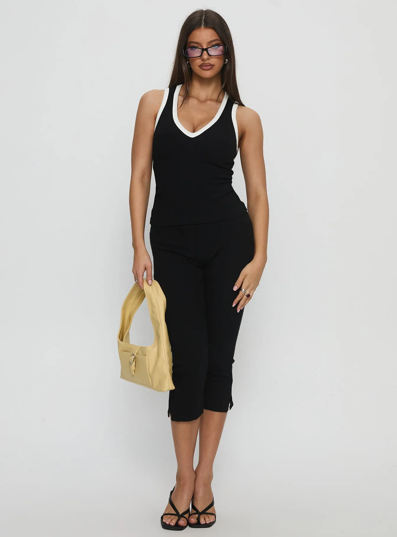 Baseline V Neck Rib Tank Top Black / White sold by Princess Polly product image thumbnail 3