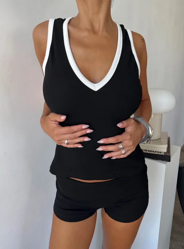 Baseline V Neck Rib Tank Top Black / White sold by Princess Polly