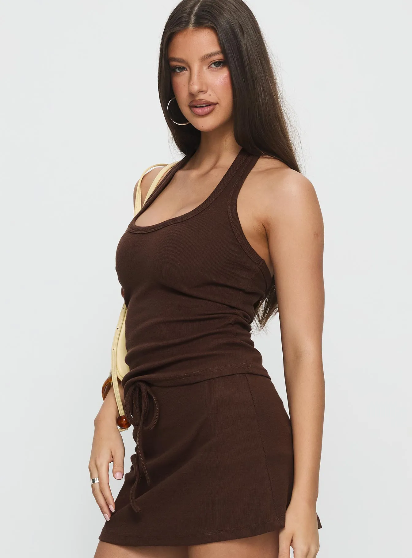 Baseline Scoop Halter Rib Tank Brown sold by Princess Polly product image thumbnail 4