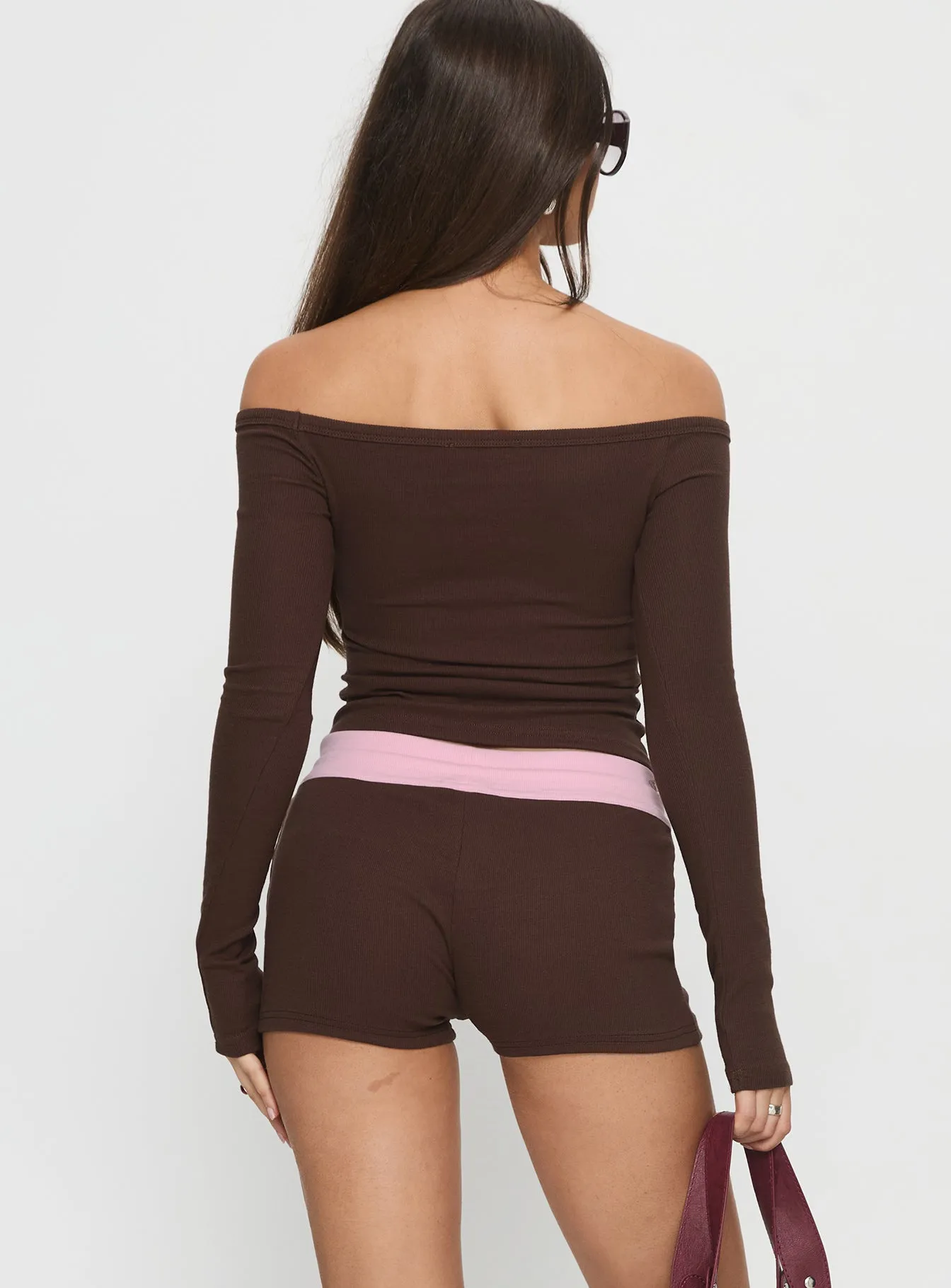 Baseline Rib Micro Shorts Brown / Pink sold by Princess Polly product image thumbnail 5