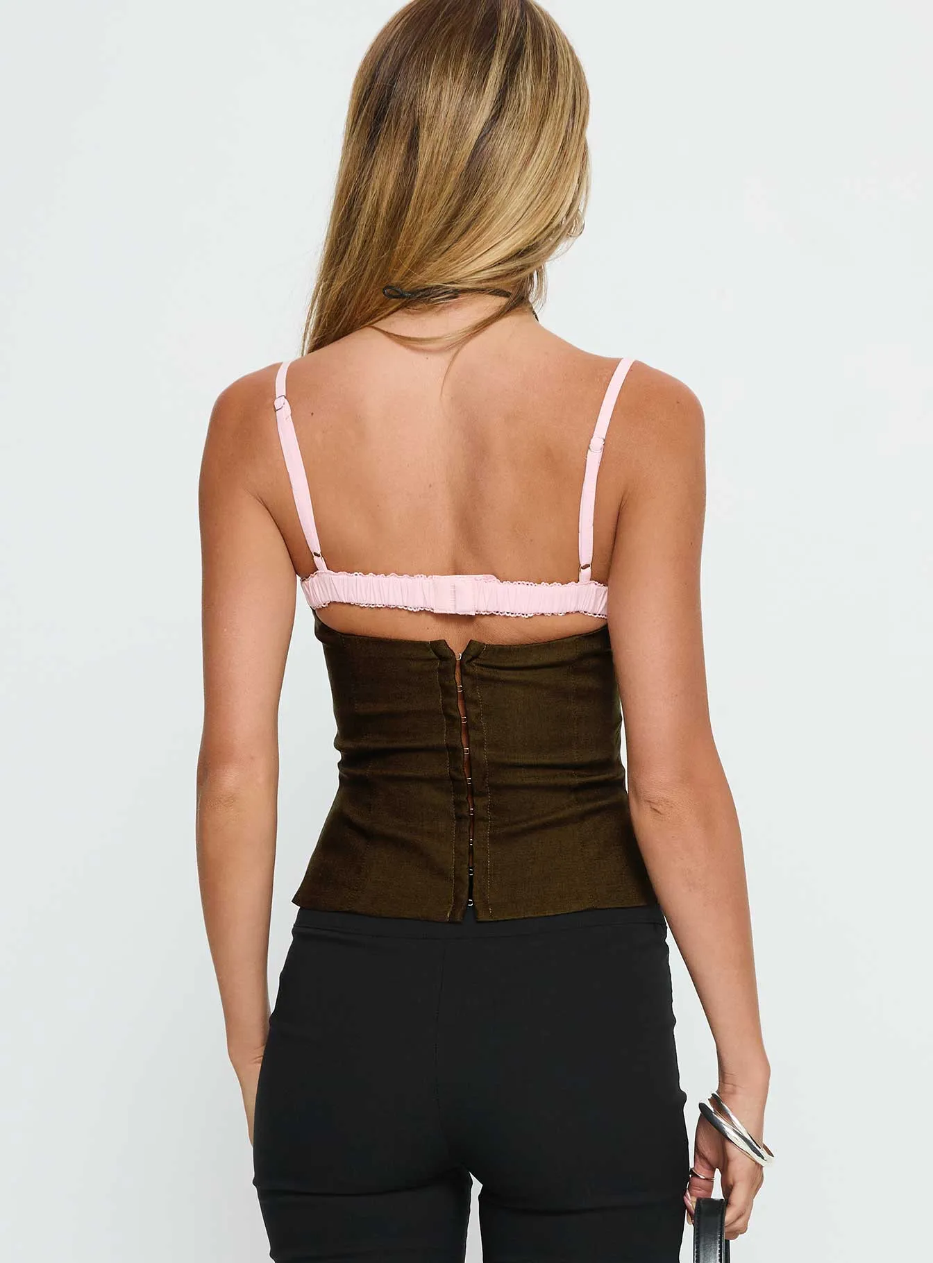 Renaissance Corset Lace Top Olive / Pink sold by Princess Polly product image thumbnail 5