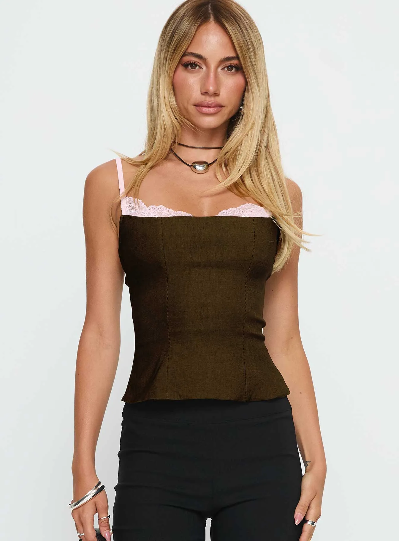 Renaissance Corset Lace Top Olive / Pink sold by Princess Polly product image thumbnail 2
