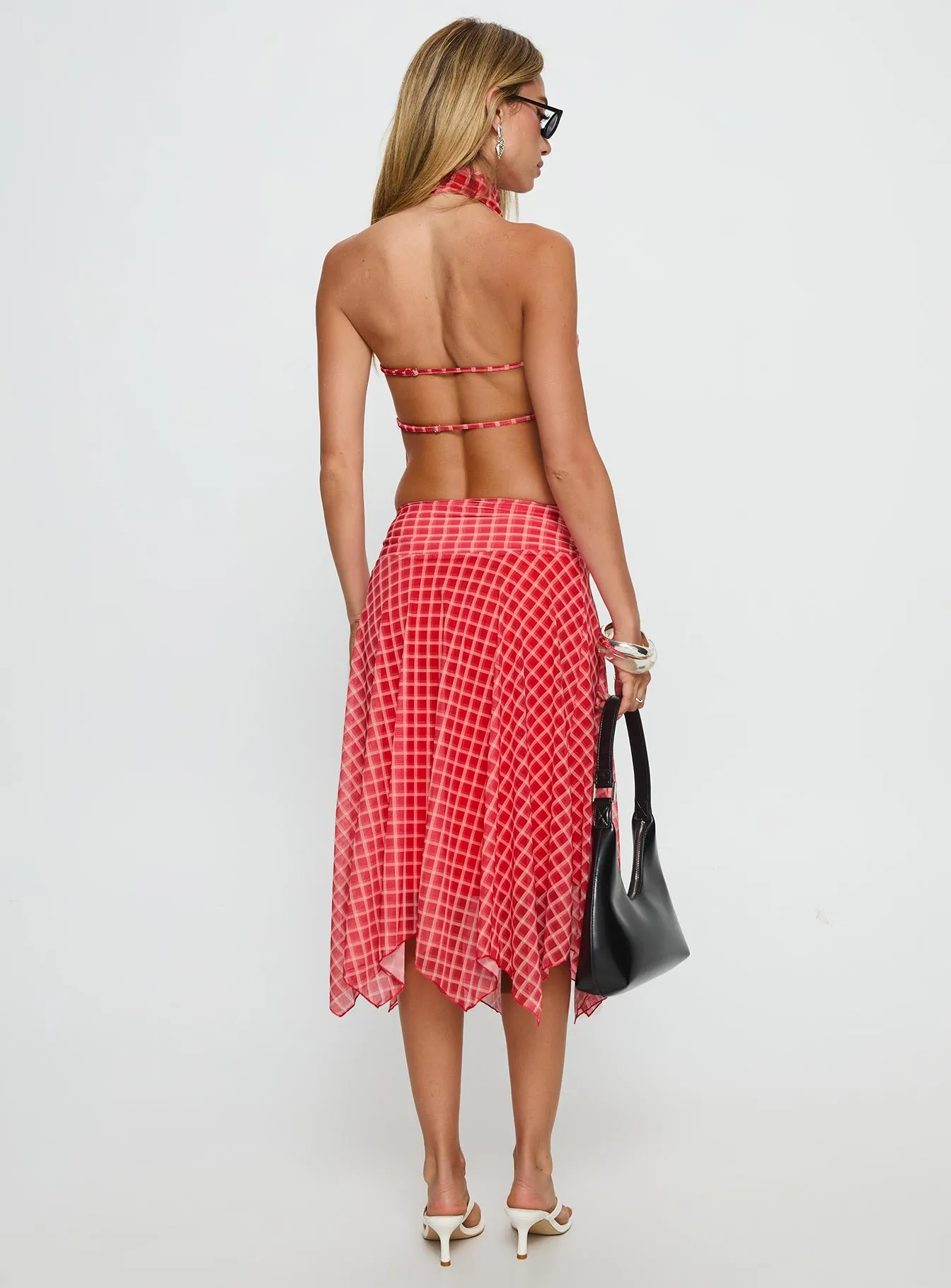 Scenic Route Asymmetrical Midi Skirt Red Check sold by Princess Polly product image thumbnail 5