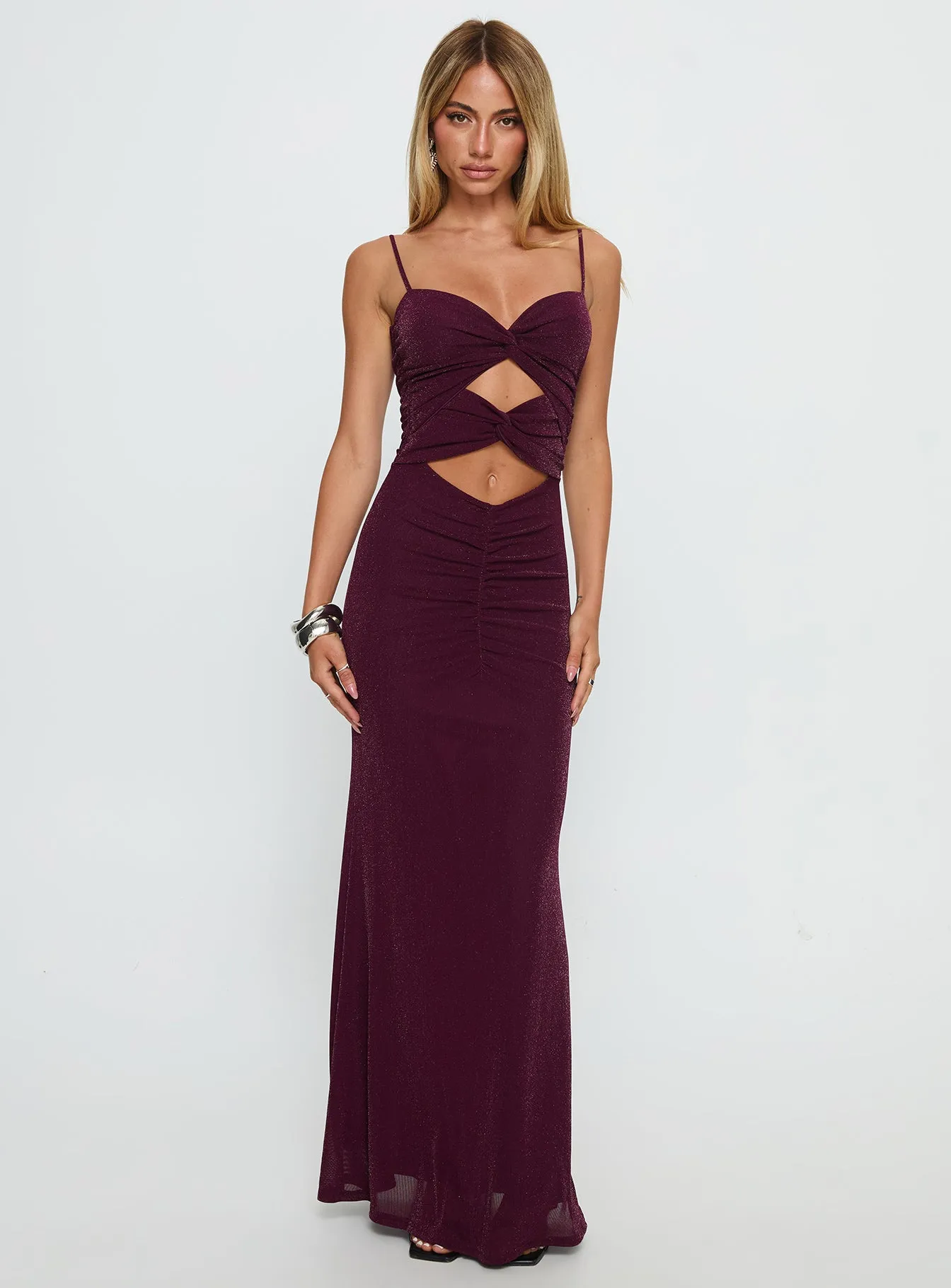 Amilya Cut Out Maxi Dress Plum sold by Princess Polly